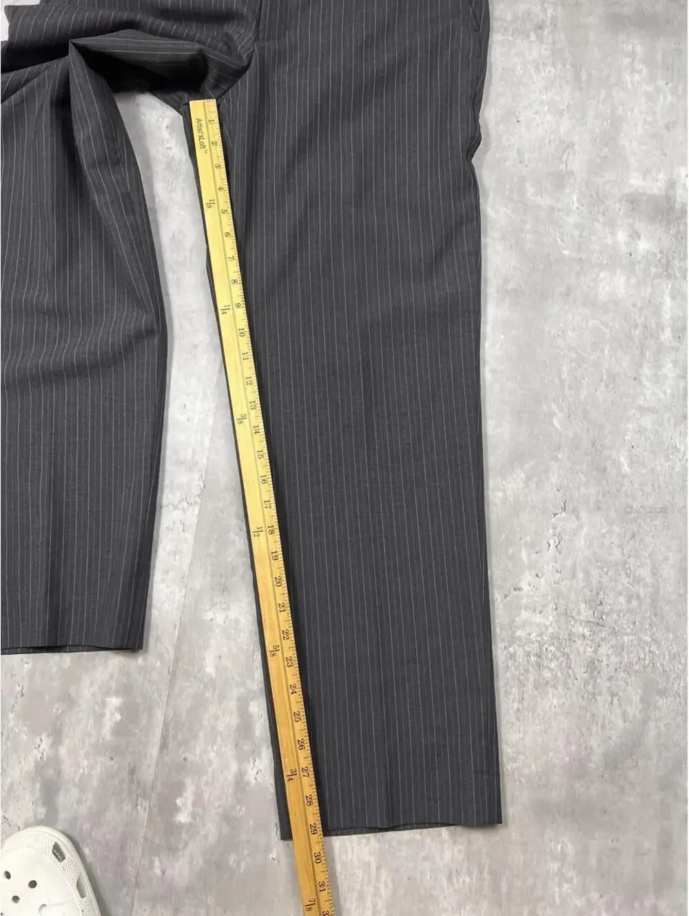 Vintage Pinstripe Dress Pants Charcoal Grey Pleated Trousers Tailored